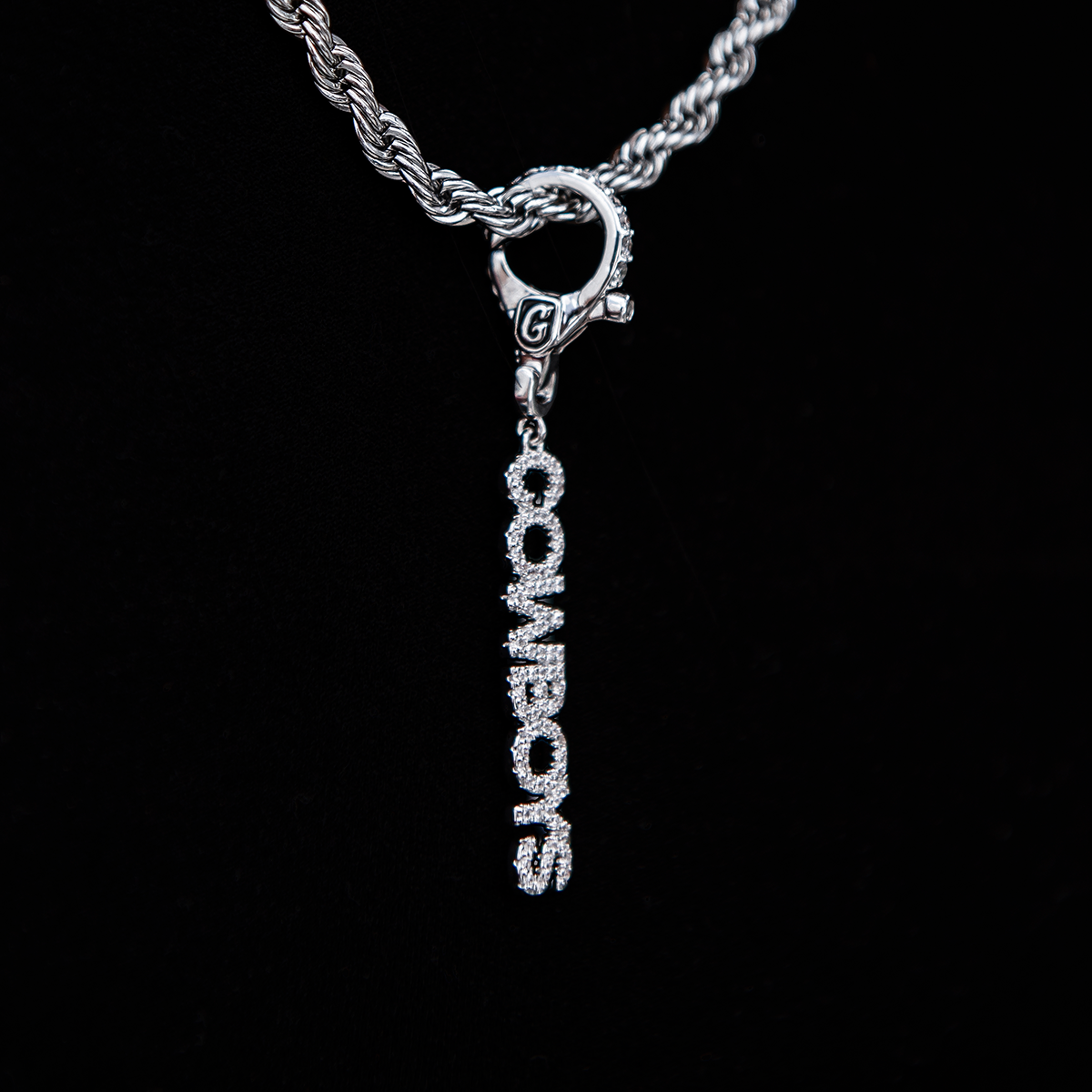 GLD Women Dallas Cowboys Official NFL Wordmark Logo Clip On Pendant in White Gold