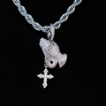 GLD Men Micro Iced Praying Hands with Cross Pendant in White Gold