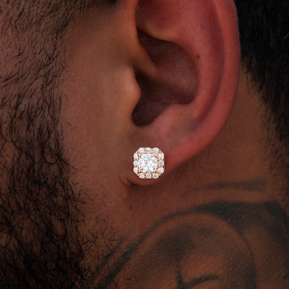GLD Men Micro Clustered Diamond Earrings - Rose Gold