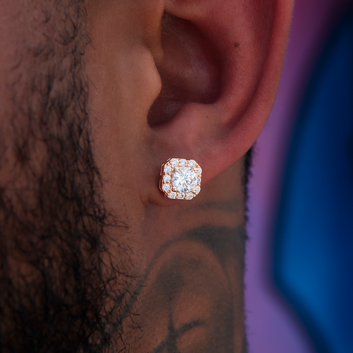 GLD Men Micro Clustered Diamond Earrings - Rose Gold