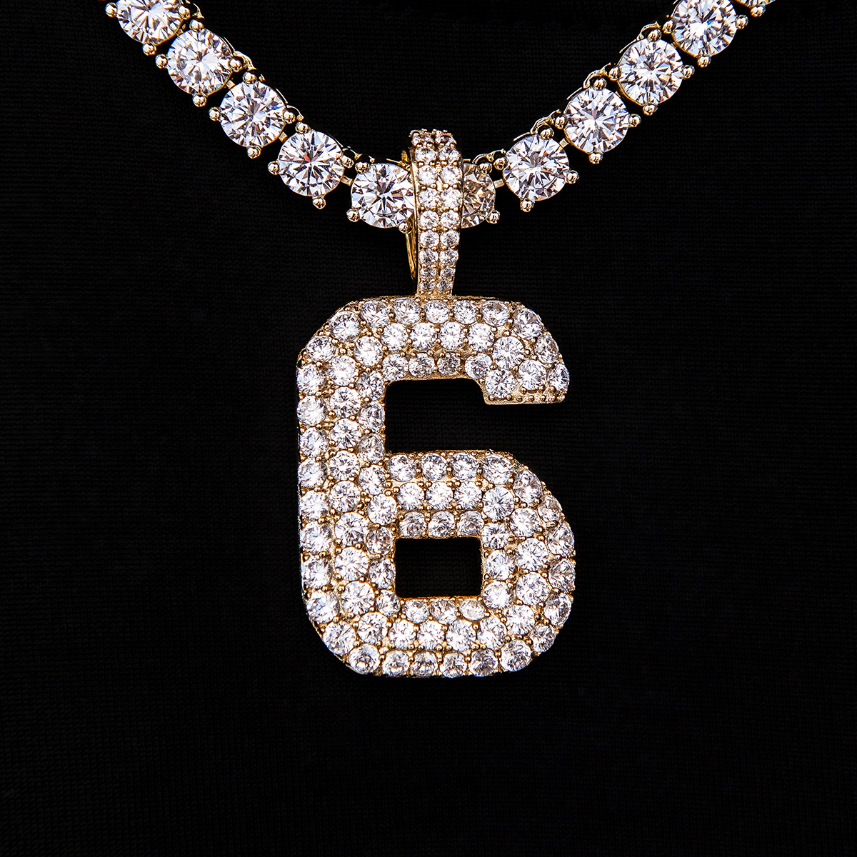 GLD PROMO Pave Number Pendants in Yellow Gold