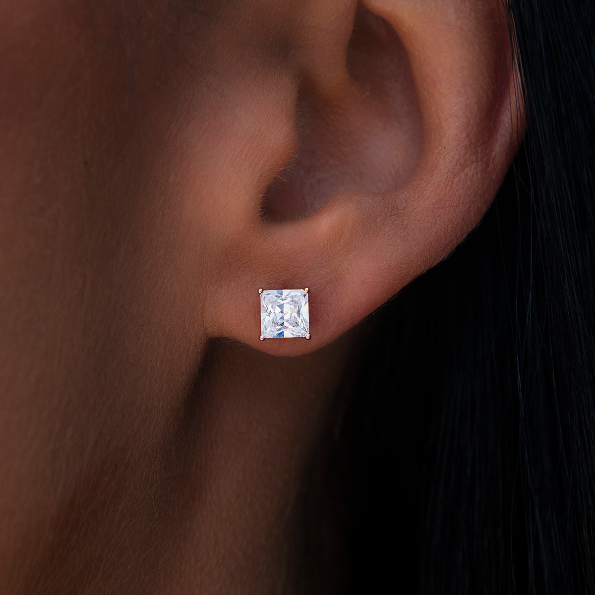 GLD Women 5MM Square Cut Diamond Stud Earrings - Rose Gold