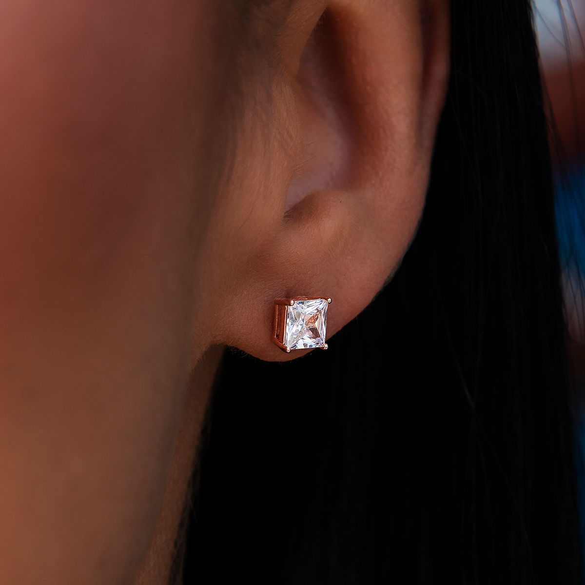 GLD Women 5MM Square Cut Diamond Stud Earrings - Rose Gold