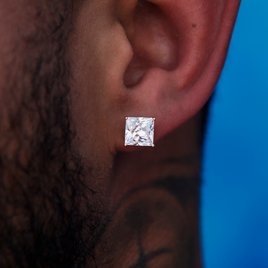 GLD PROMO 7MM Square Cut Diamond Stud Earrings - Rose Gold