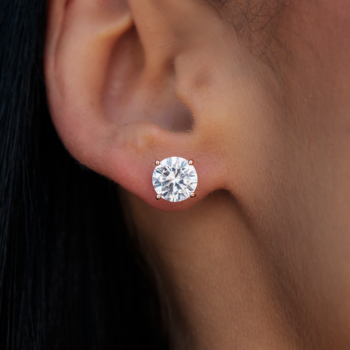 GLD Women 8MM Round Cut Diamond Stud Earrings - Rose Gold