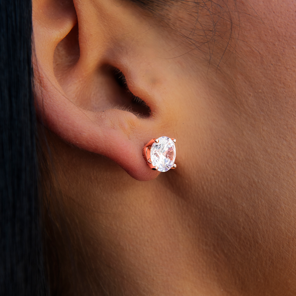 GLD Women 8MM Round Cut Diamond Stud Earrings - Rose Gold