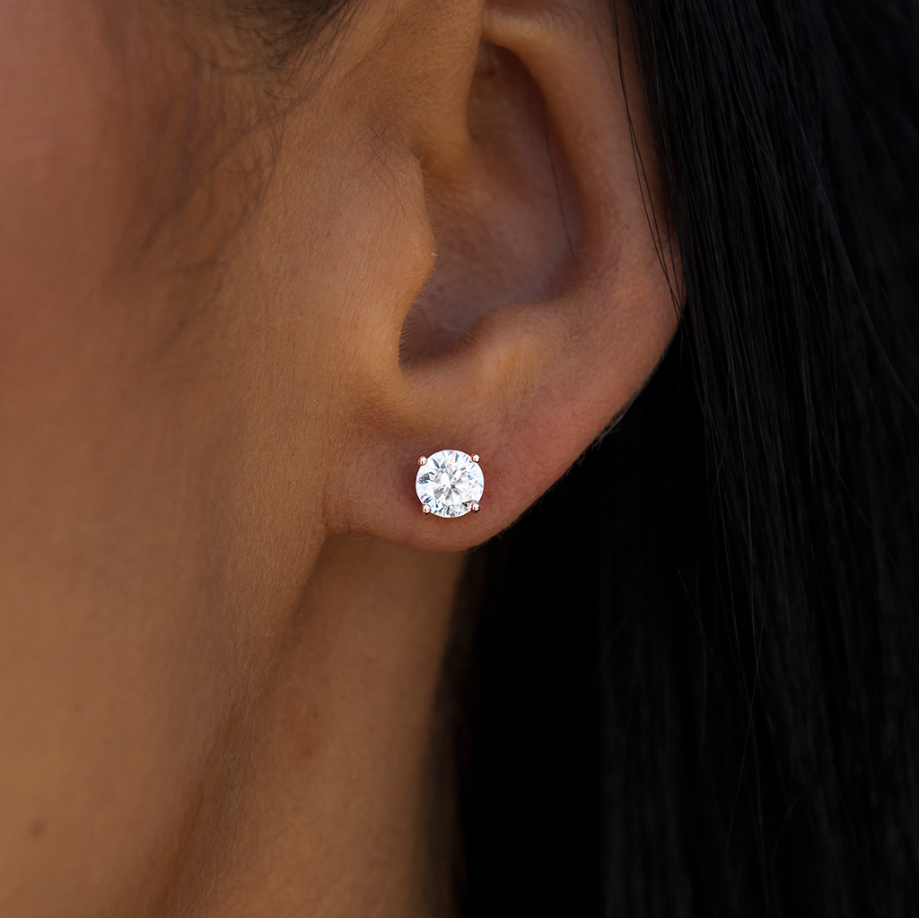 GLD PROMO - WOMEN 5MM Round Cut Diamond Stud Earrings - Rose Gold
