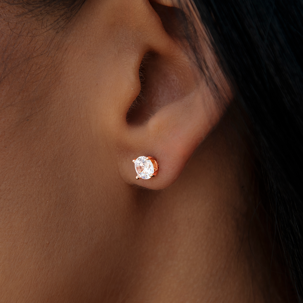 GLD PROMO - WOMEN 5MM Round Cut Diamond Stud Earrings - Rose Gold