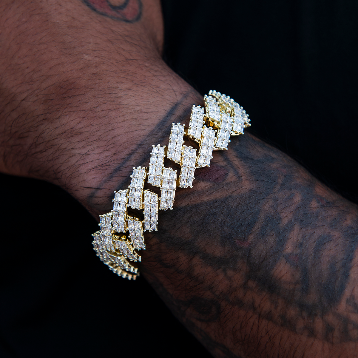 GLD Men 19MM Prong Baguette Cuban Bracelet - Yellow Gold