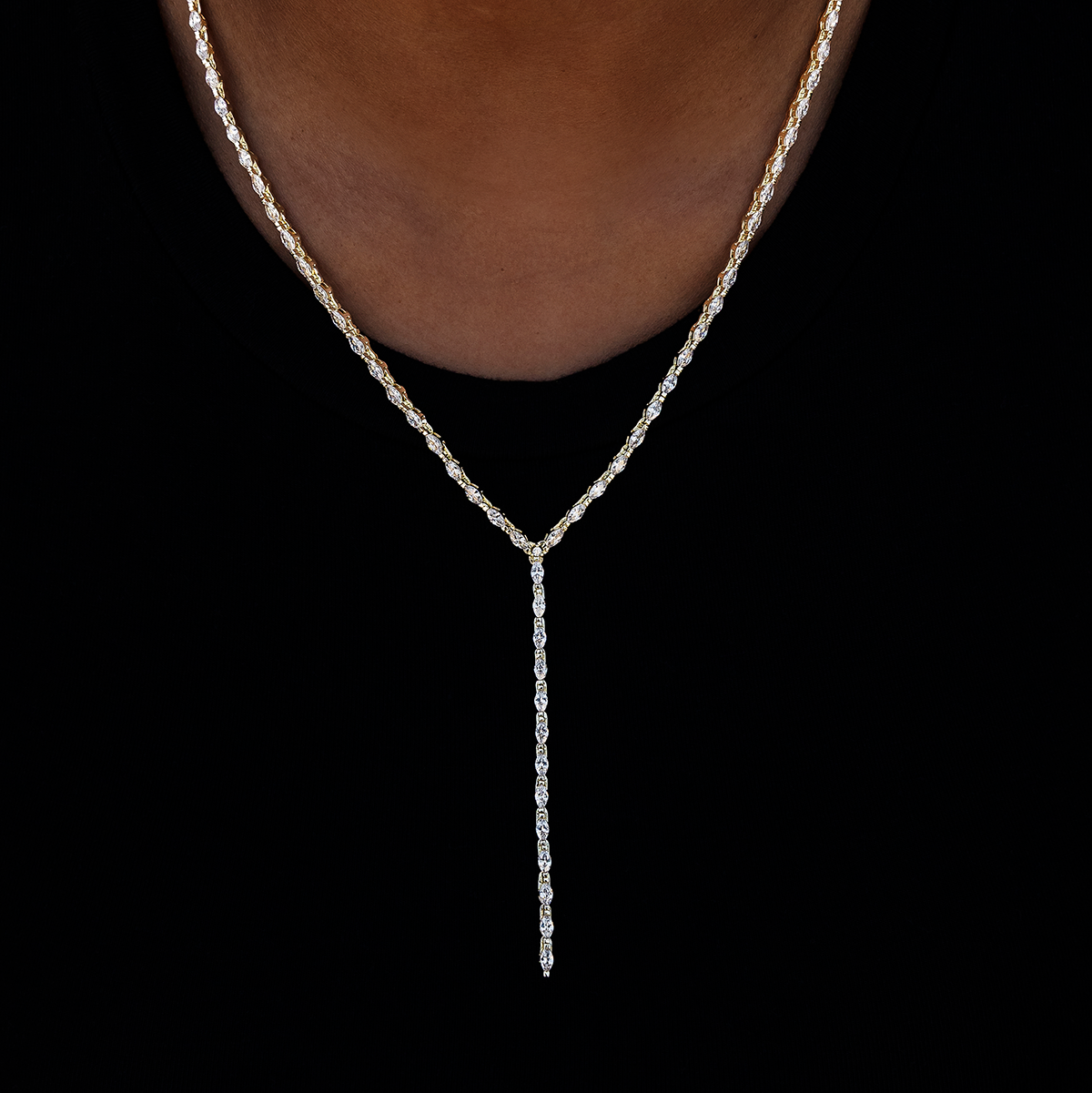 GLD Women Diamond Marquise Stone Lariat Necklace in Yellow Gold