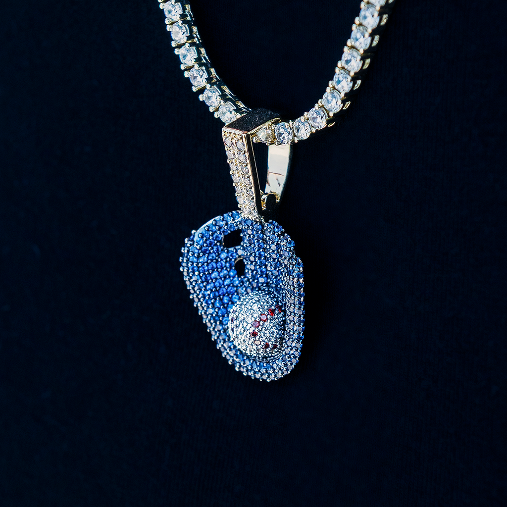 GLD Youth Iced Navy Baseball Pendant in Yellow Gold
