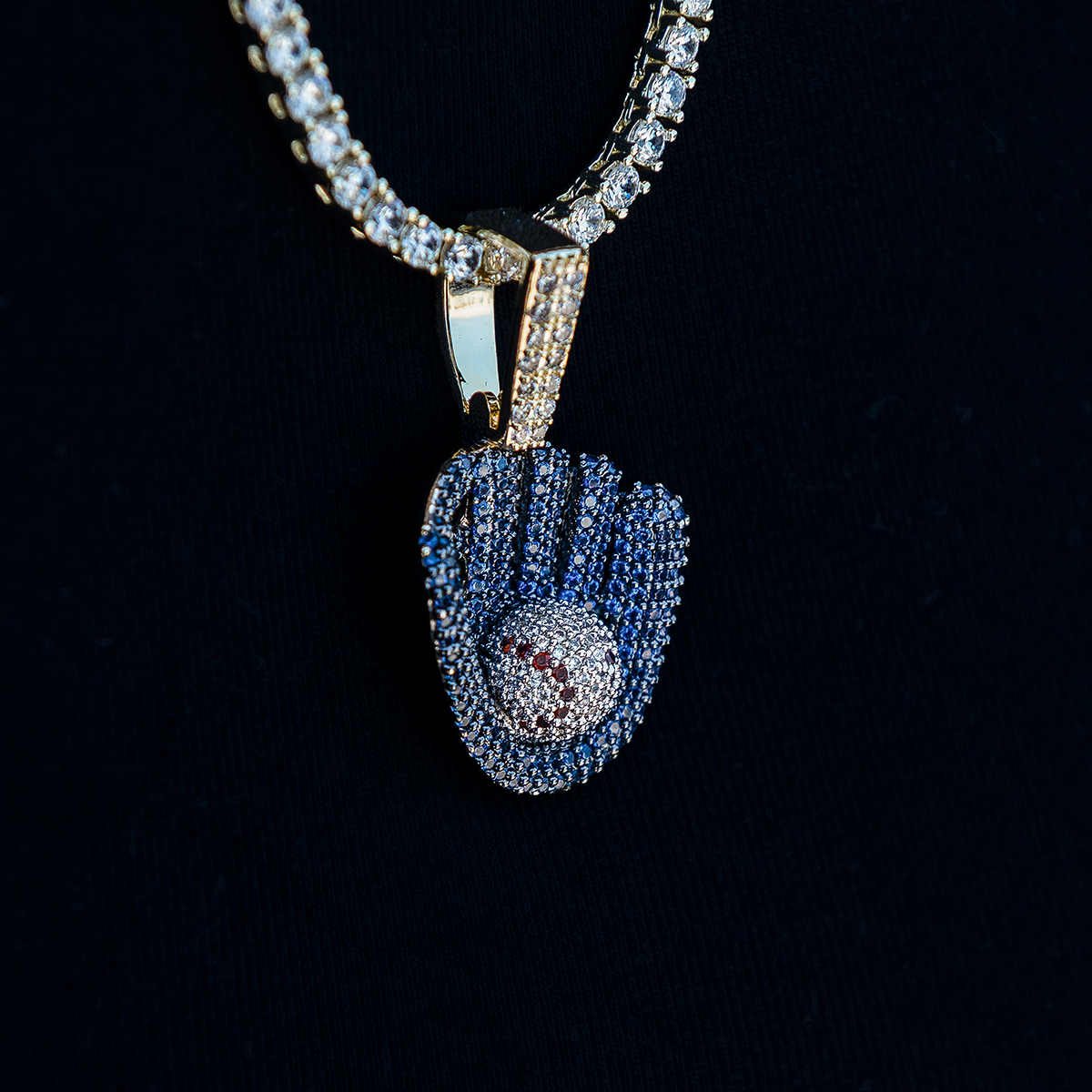 GLD Youth Iced Navy Baseball Pendant in Yellow Gold