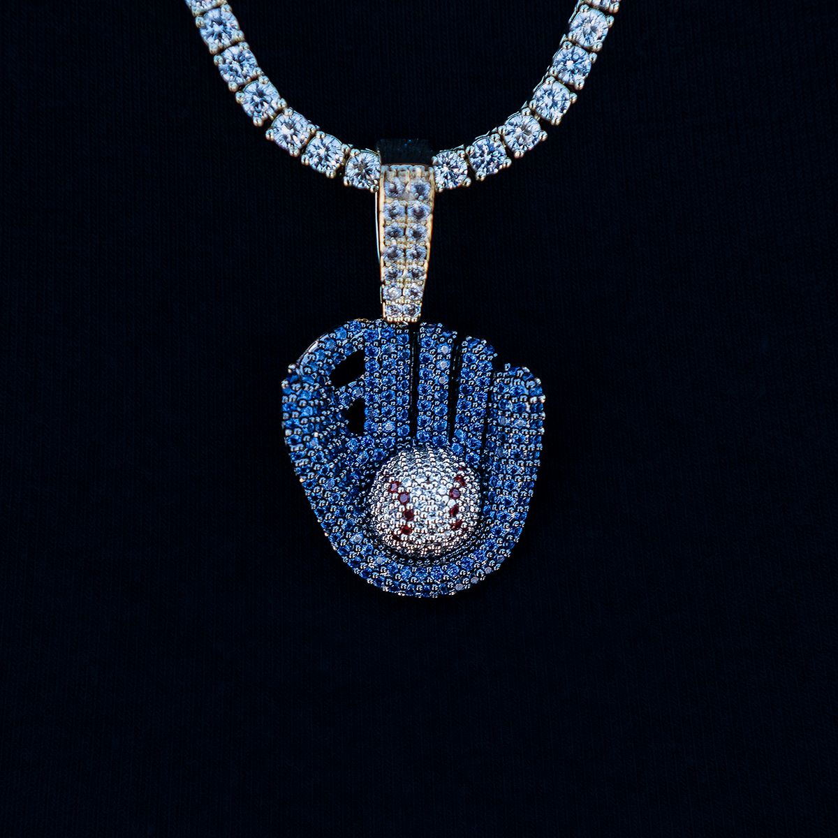 GLD Youth Iced Navy Baseball Pendant in Yellow Gold