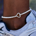GLD PROMO - WOMEN Heart Tennis Anklet in White Gold- 3mm