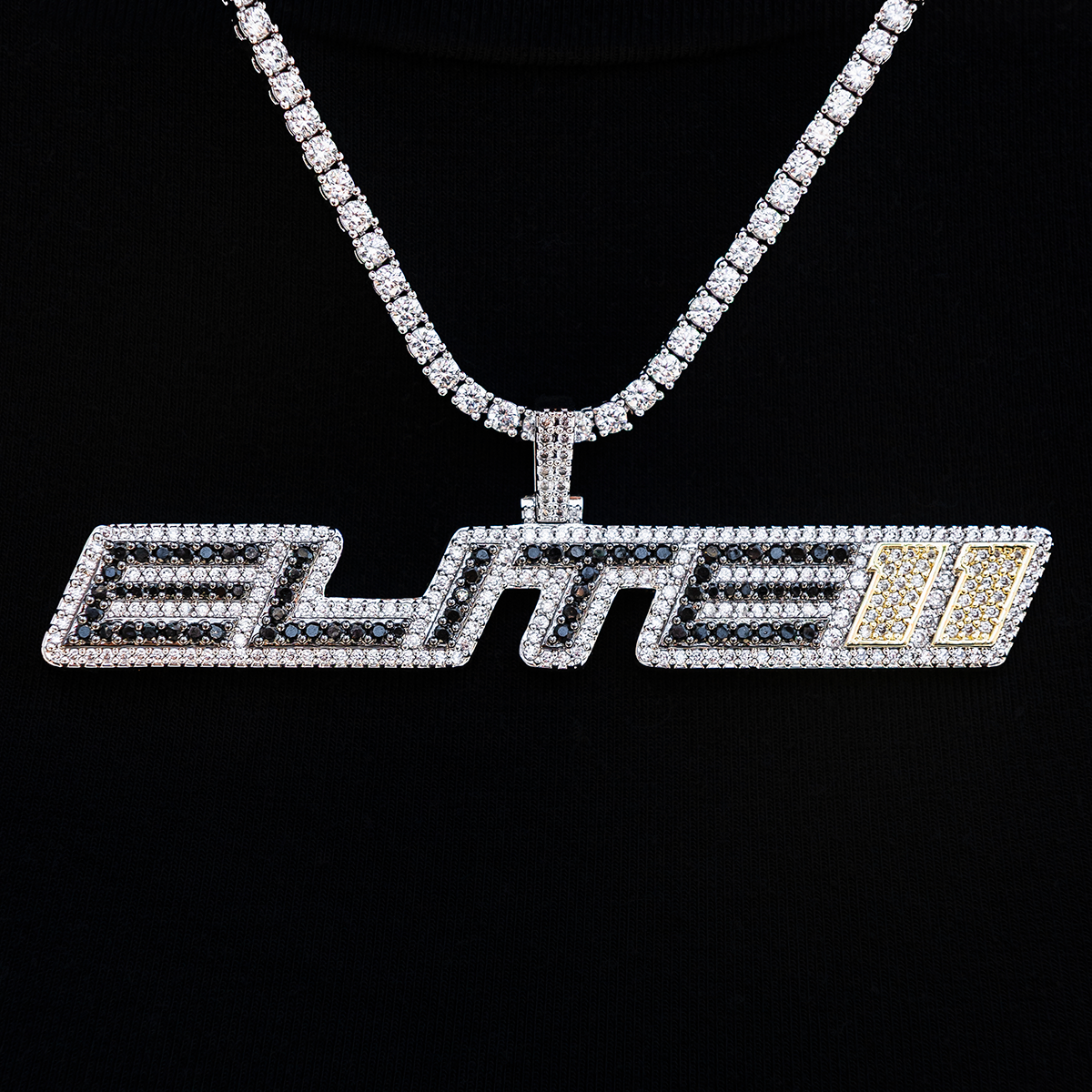 GLD Men Elite 11 Wordmark Pendant in White Gold
