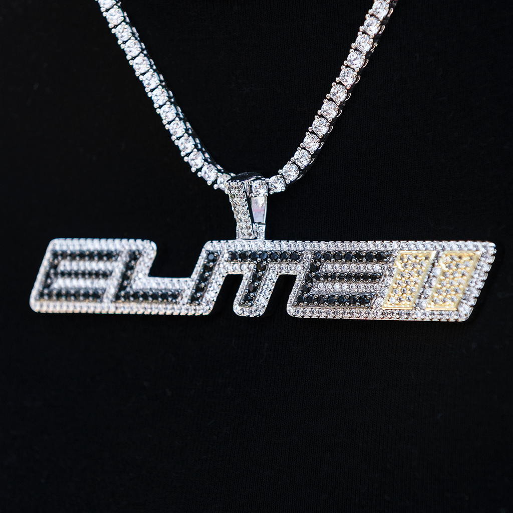 GLD Men Elite 11 Wordmark Pendant in White Gold