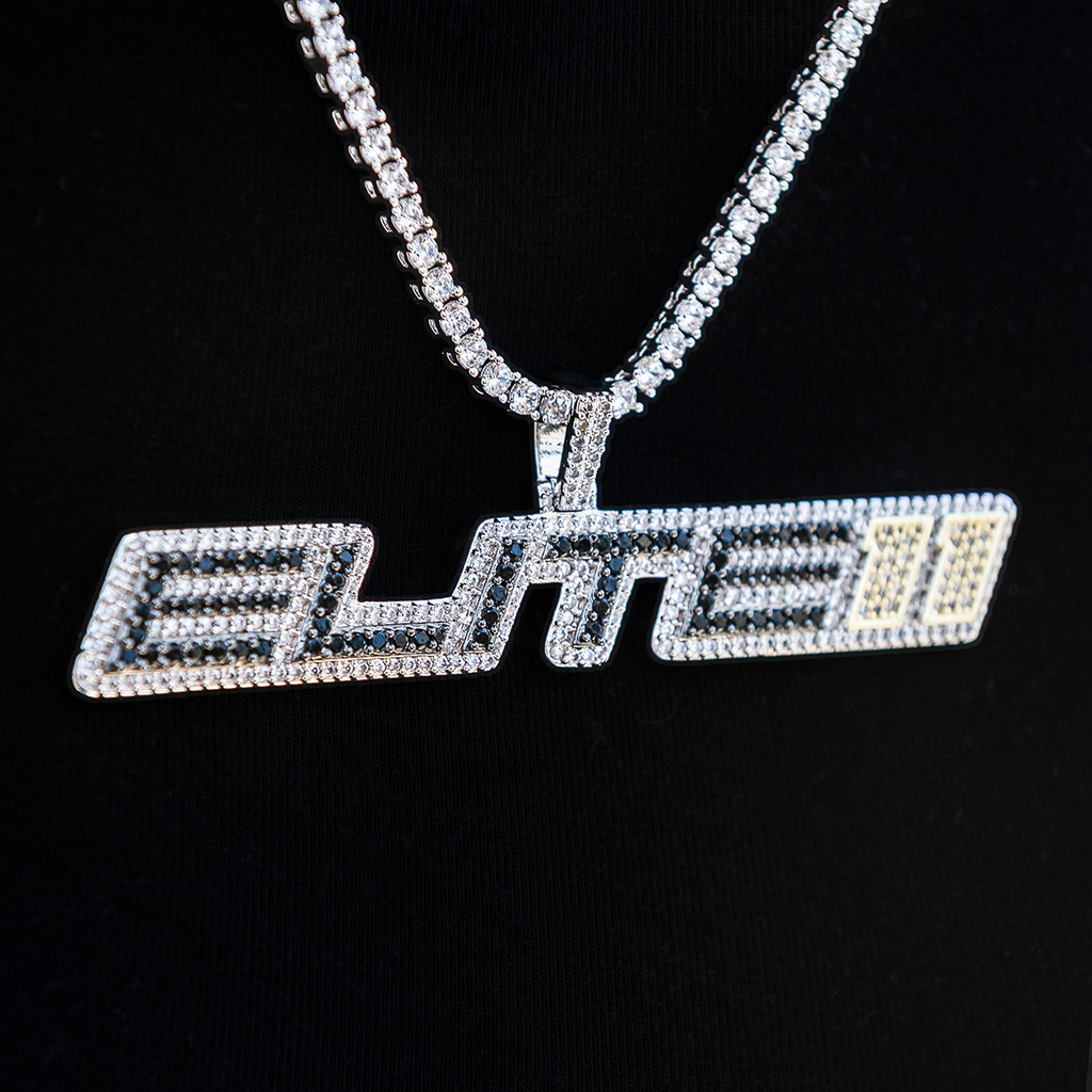 GLD Men Elite 11 Wordmark Pendant in White Gold