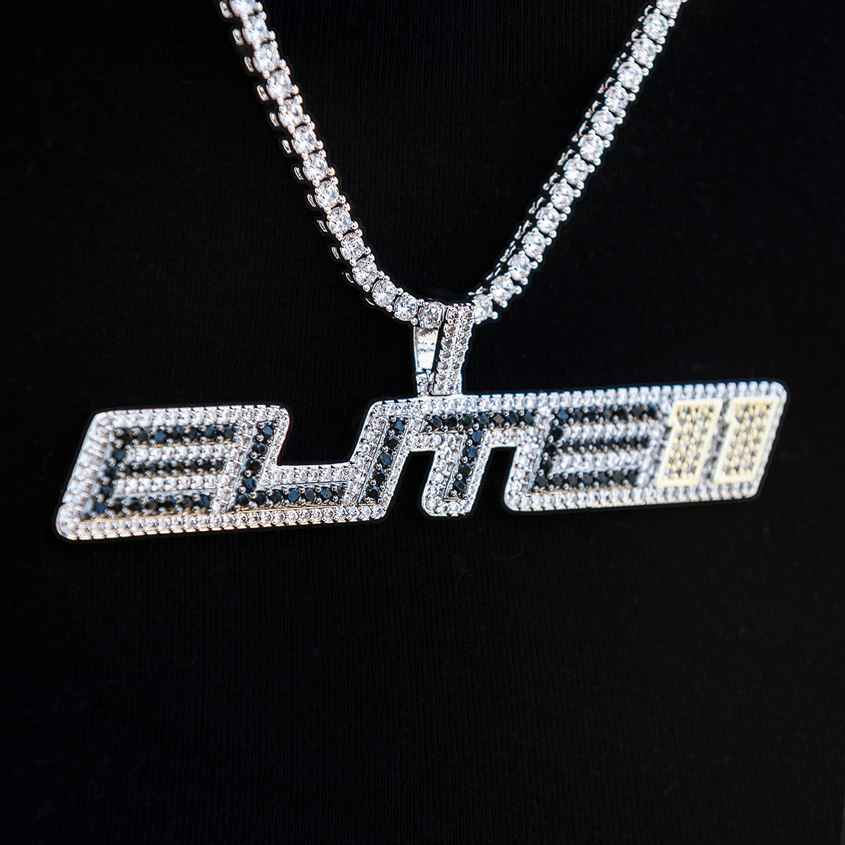 GLD Men Elite 11 Wordmark Pendant in White Gold