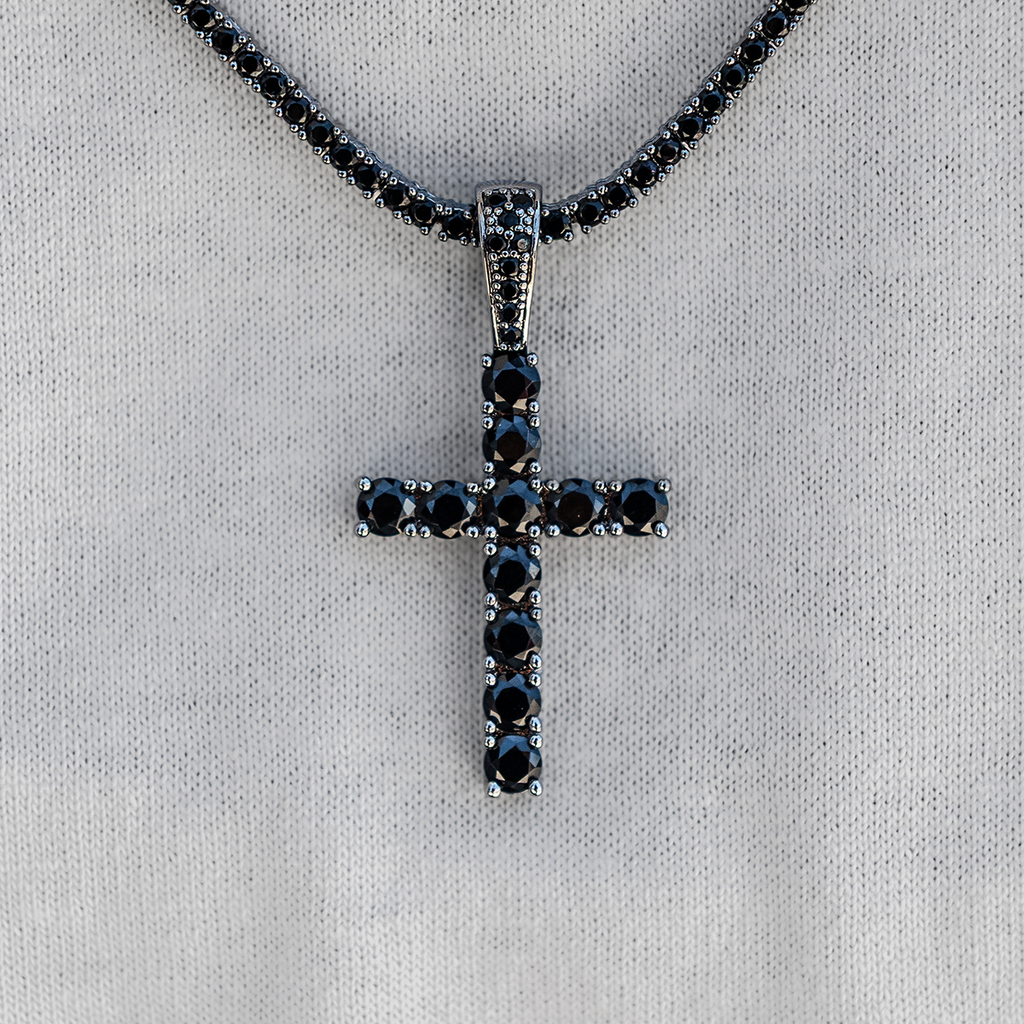 GLD Women Black Stone Diamond Cross Pendant in Black