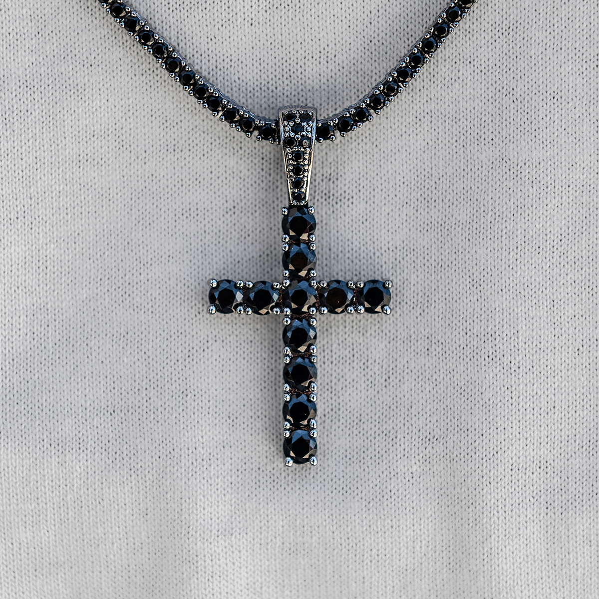 GLD Women Black Stone Diamond Cross Pendant in Black