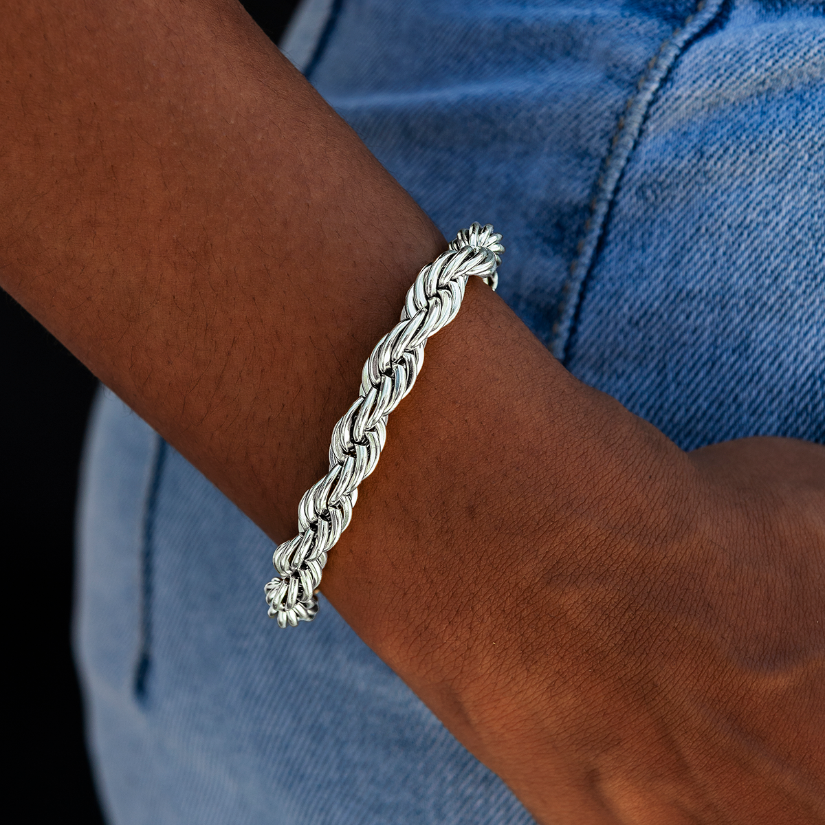 GLD Women GLD 8MM Rope Chain Bracelet in White Gold