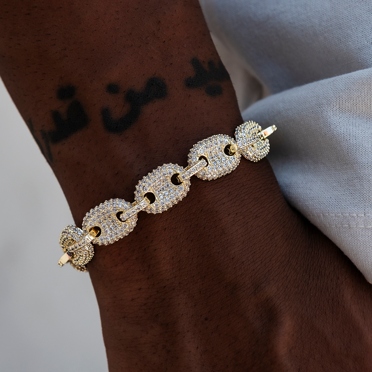 GLD PROMO Diamond Puffed Mariner Bracelet in Yellow Gold- 12mm