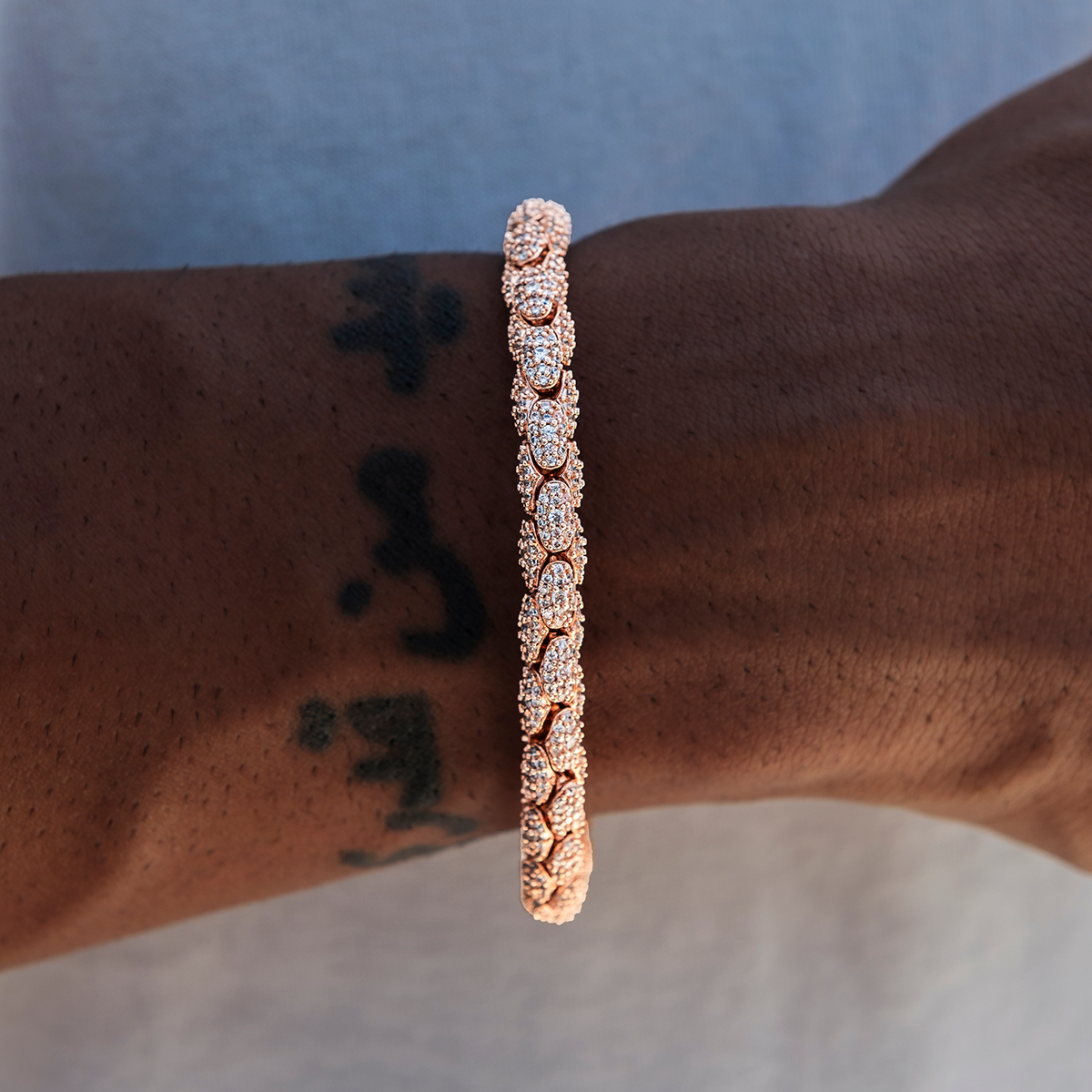 GLD Men Diamond Pave Snake Link Bracelet in Rose Gold- 6mm
