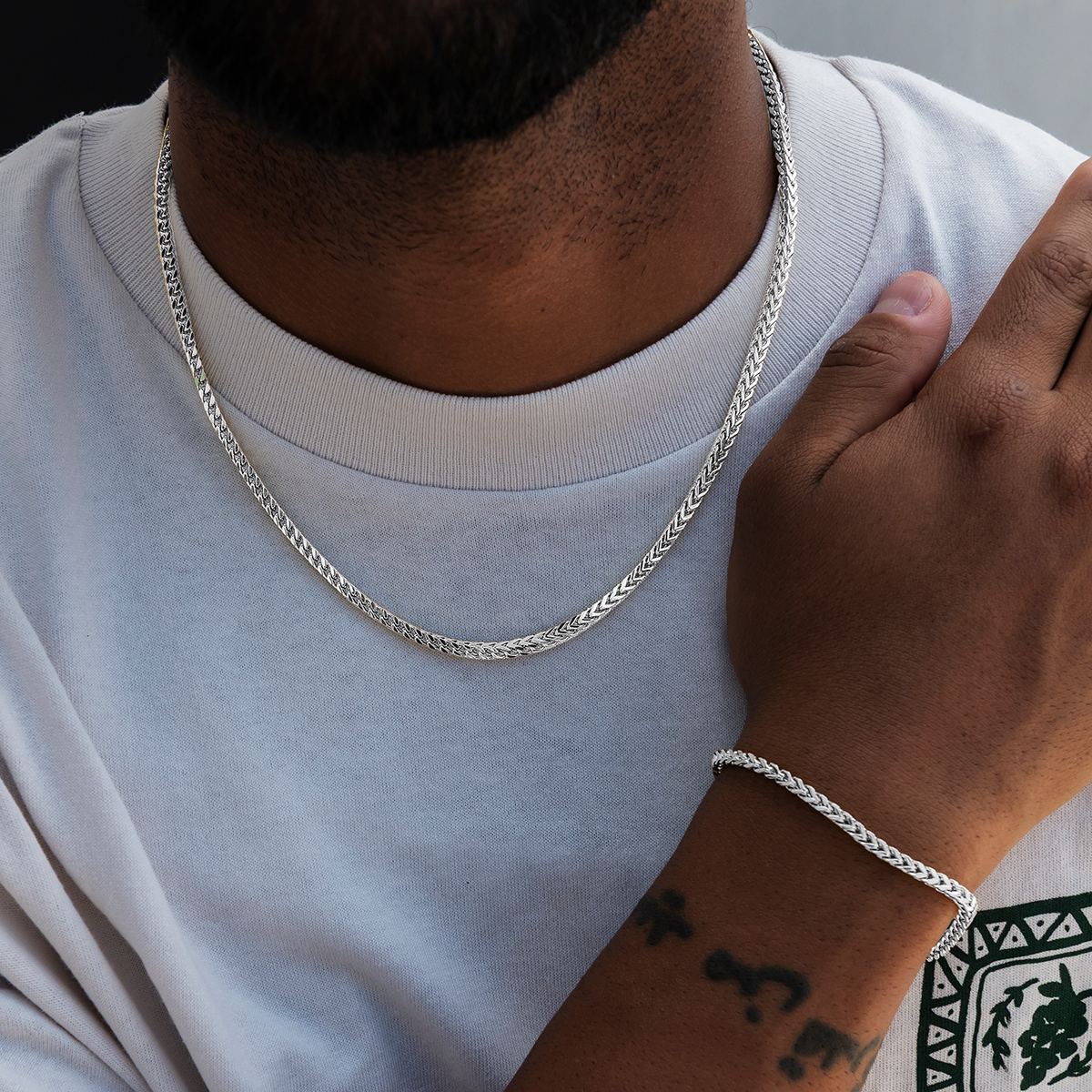 GLD PROMO SETS Franco Chain + Bracelet Bundle in White Gold - 3mm