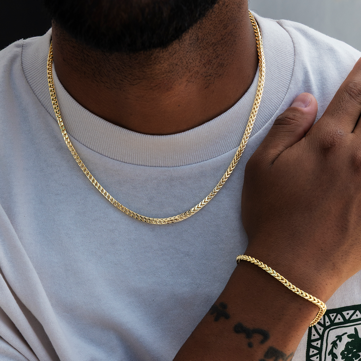 GLD Men Franco Chain + Bracelet Bundle in Yellow Gold- 3mm