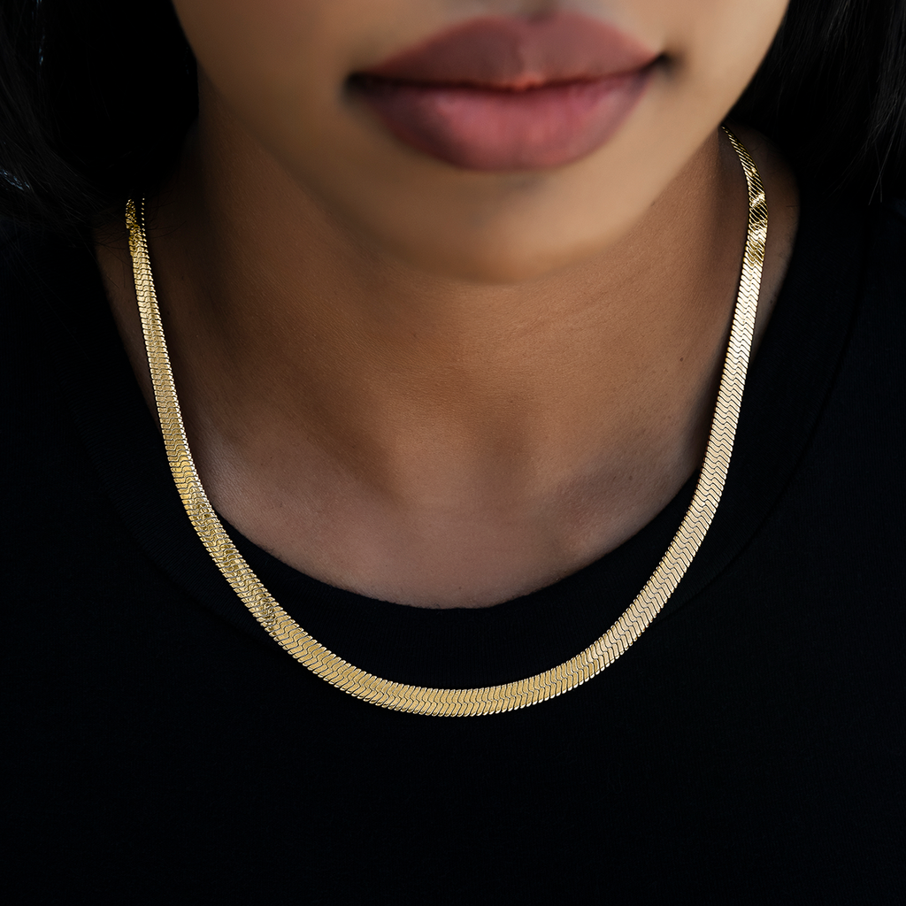 GLD PROMO SETS - WOMEN Herringbone Necklace in Yellow Gold- 8mm