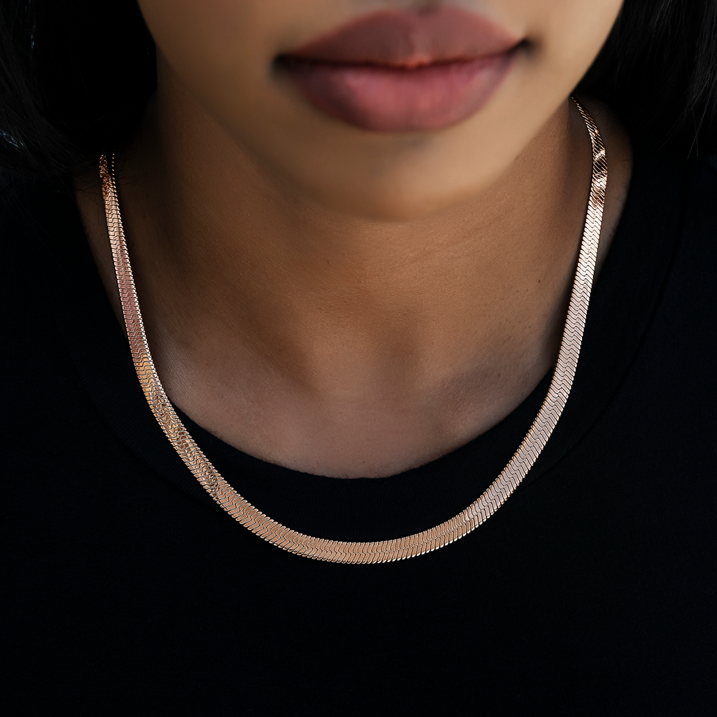 GLD Women Herringbone Necklace in Rose Gold- 8mm