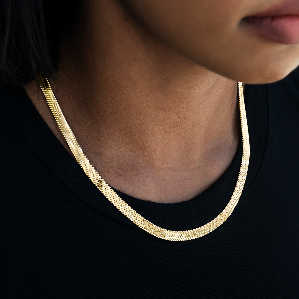 GLD PROMO SETS - WOMEN Herringbone Necklace in Yellow Gold- 8mm