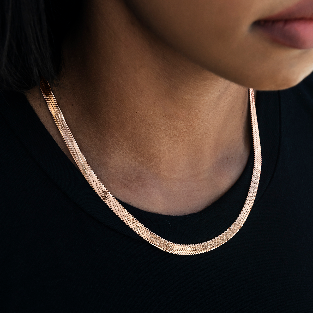 GLD PROMO SETS - WOMEN Herringbone Necklace in Rose Gold- 6mm