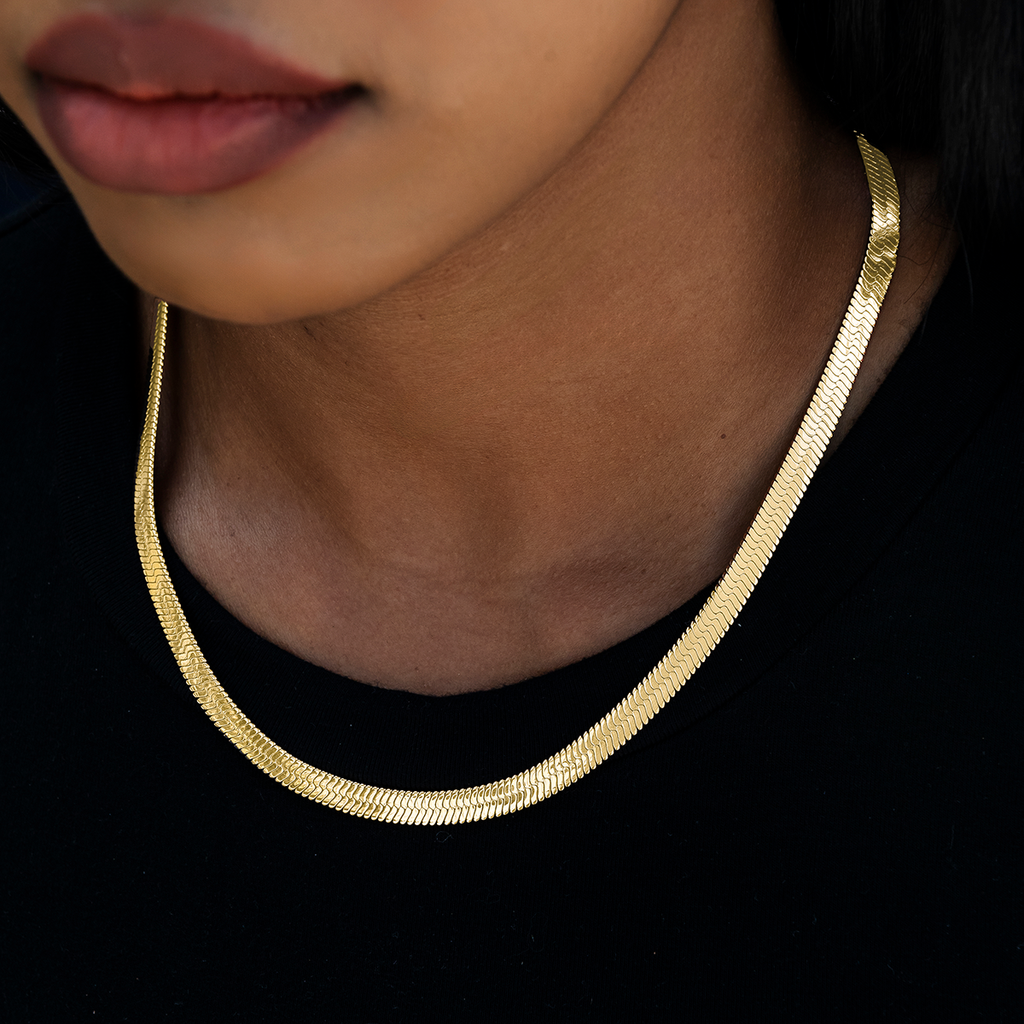 GLD PROMO SETS - WOMEN Herringbone Necklace in Yellow Gold- 8mm