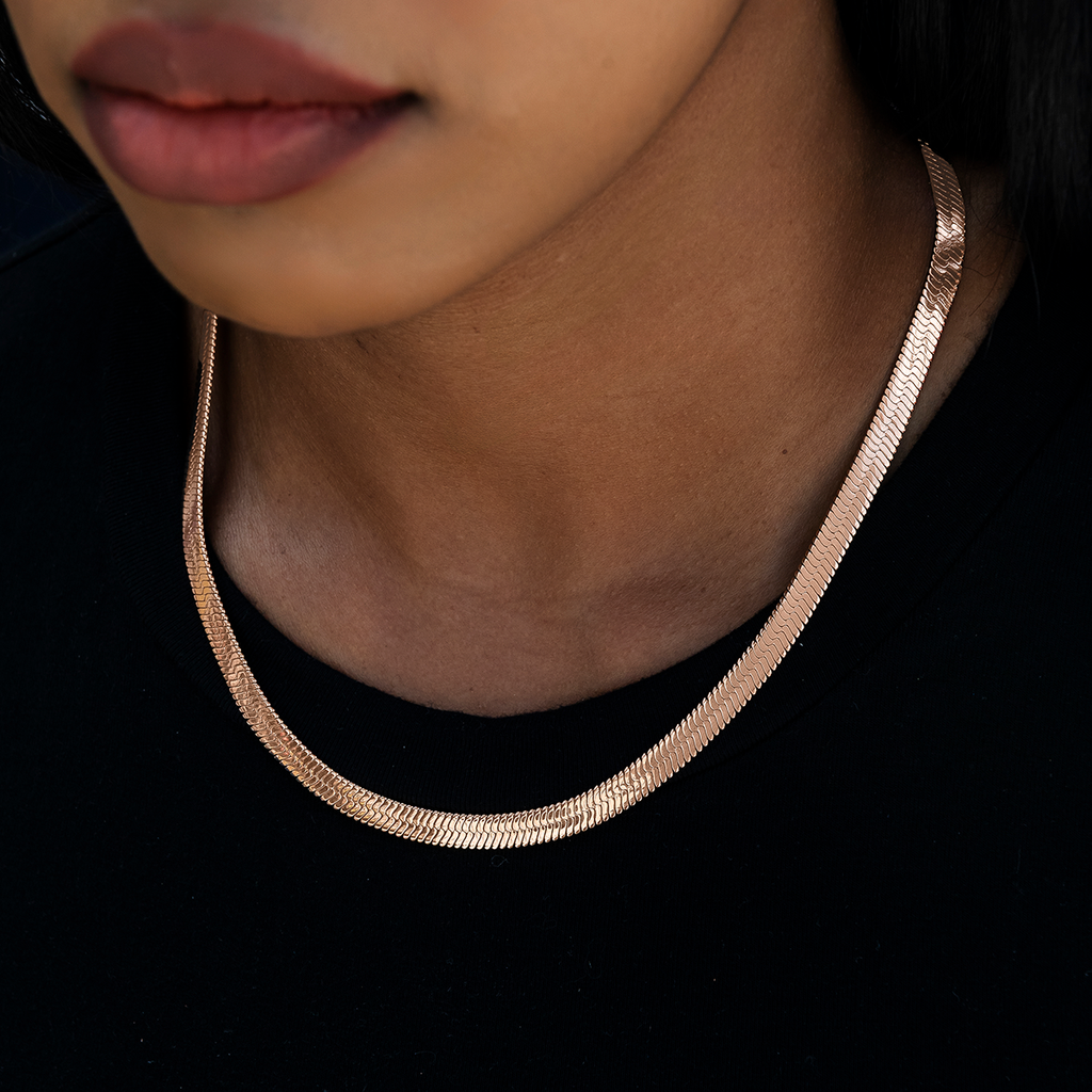 GLD PROMO SETS - WOMEN Herringbone Necklace in Rose Gold- 6mm
