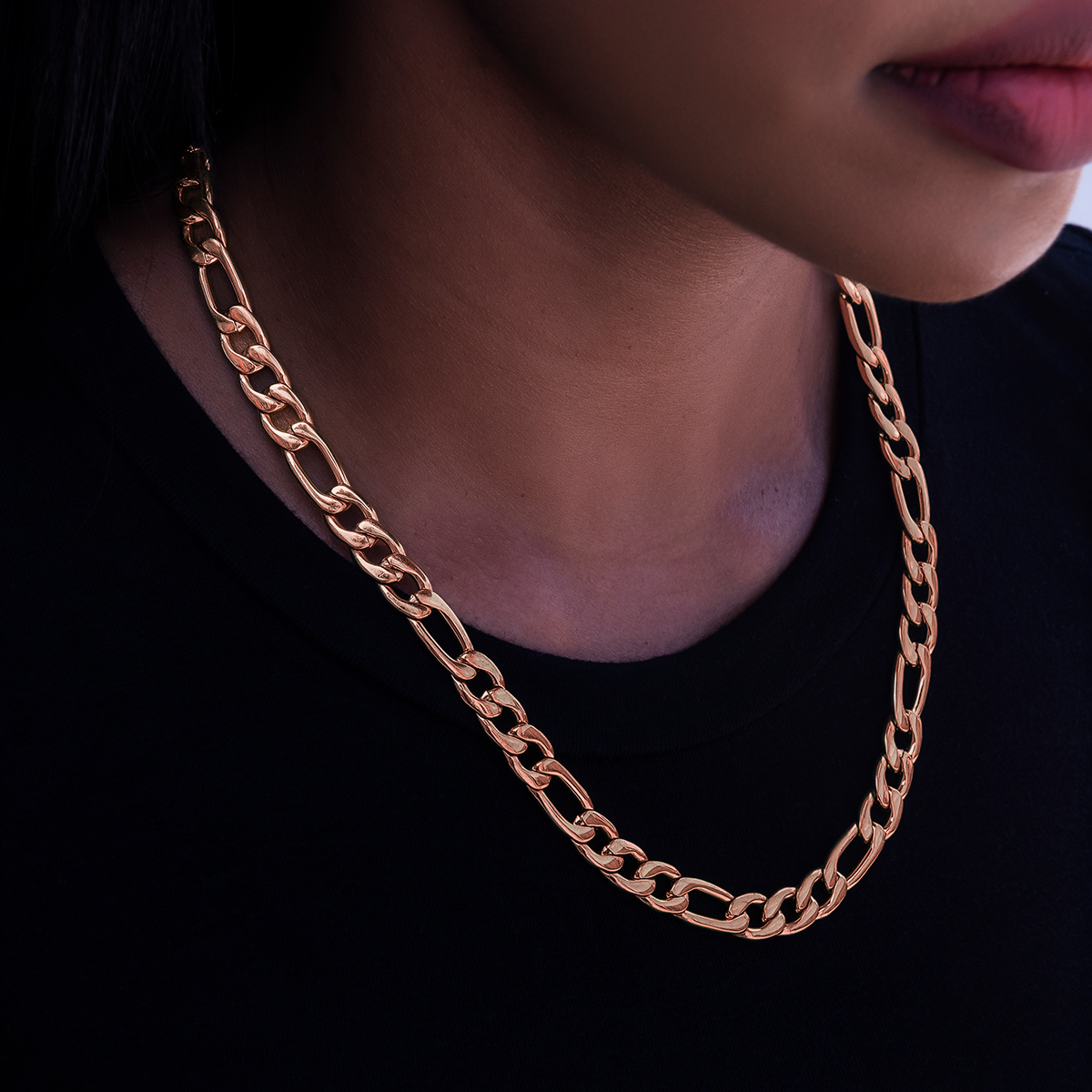 GLD PROMO - WOMEN Figaro Necklace in Rose Gold- 9mm