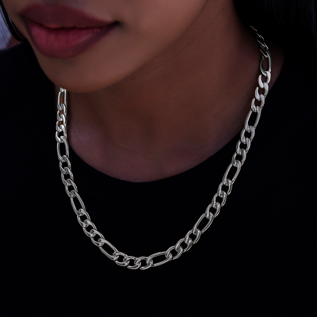 GLD PROMO - WOMEN Figaro Necklace in White Gold- 9mm