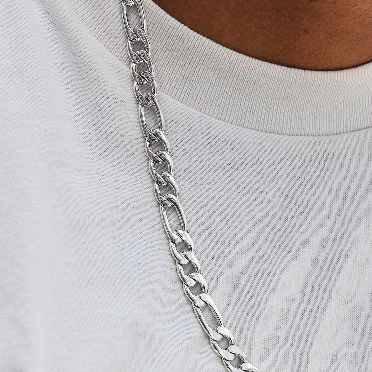 GLD PROMO Figaro Chain in White Gold- 9mm