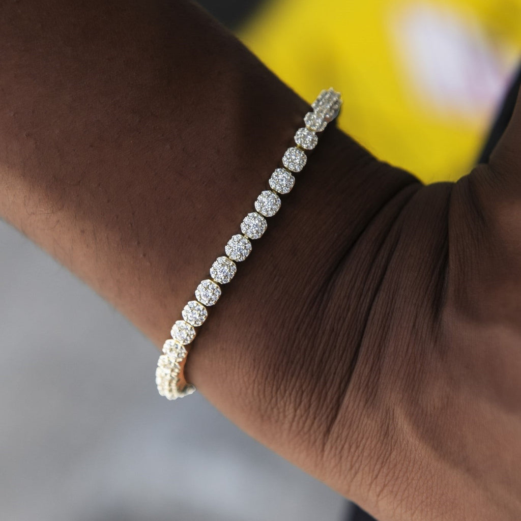 GLD Women Iced Mini Clustered Tennis Bracelet in Yellow Gold
