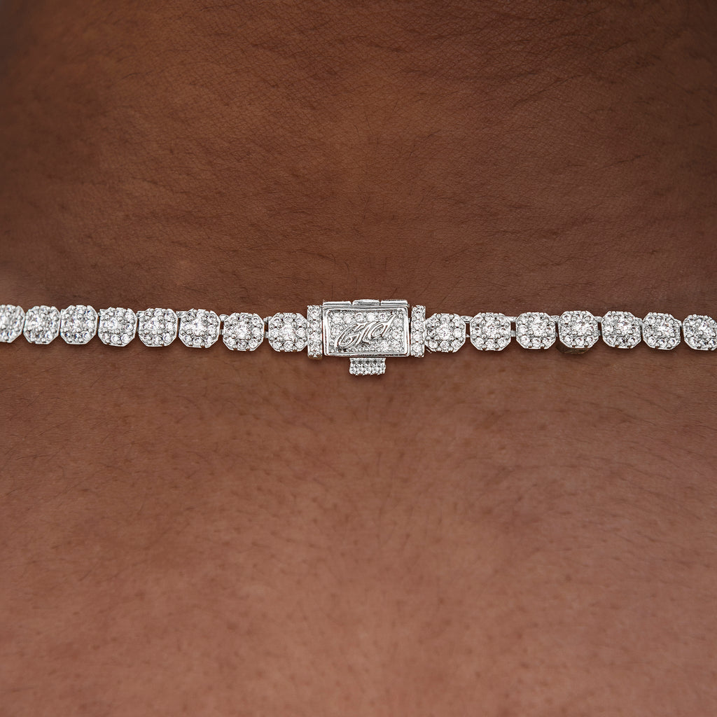 GLD Women Iced Mini Clustered Tennis Necklace in White Gold