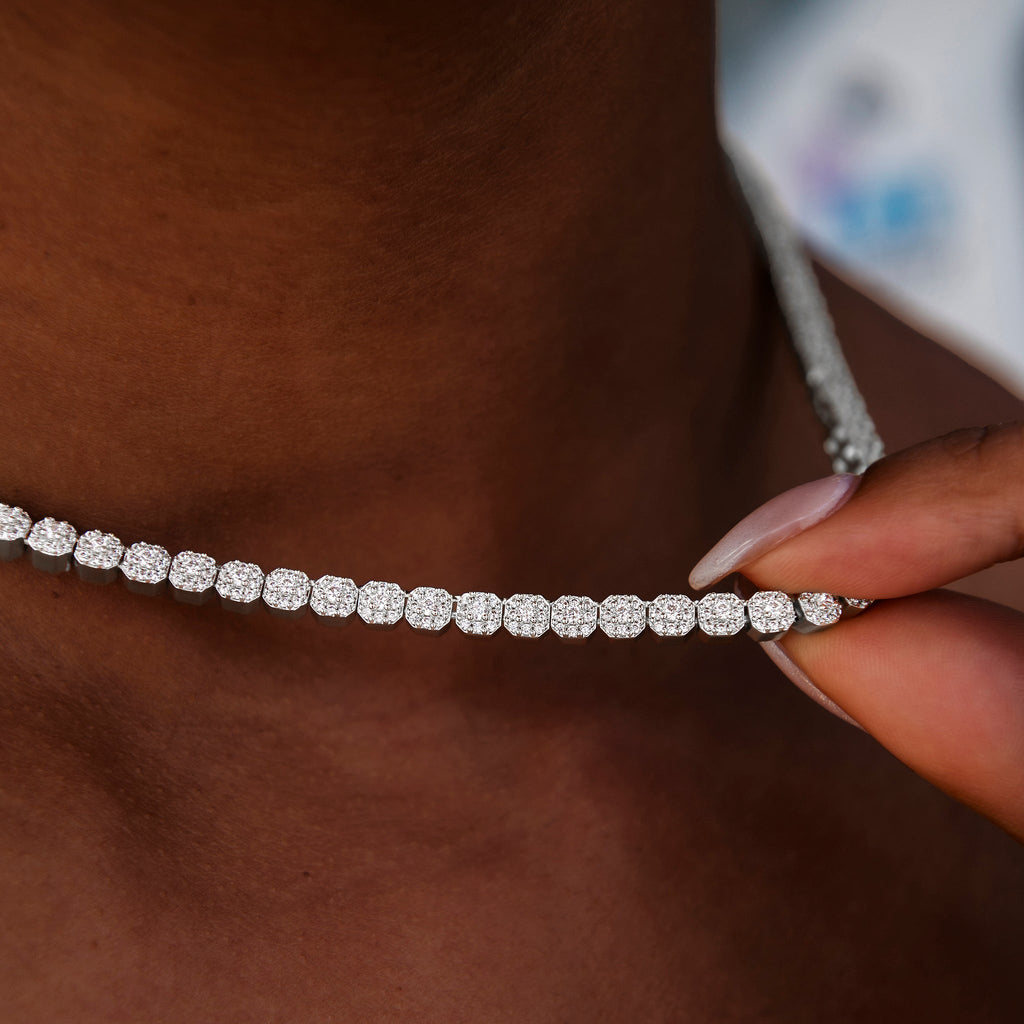 GLD Women Iced Mini Clustered Tennis Necklace in White Gold