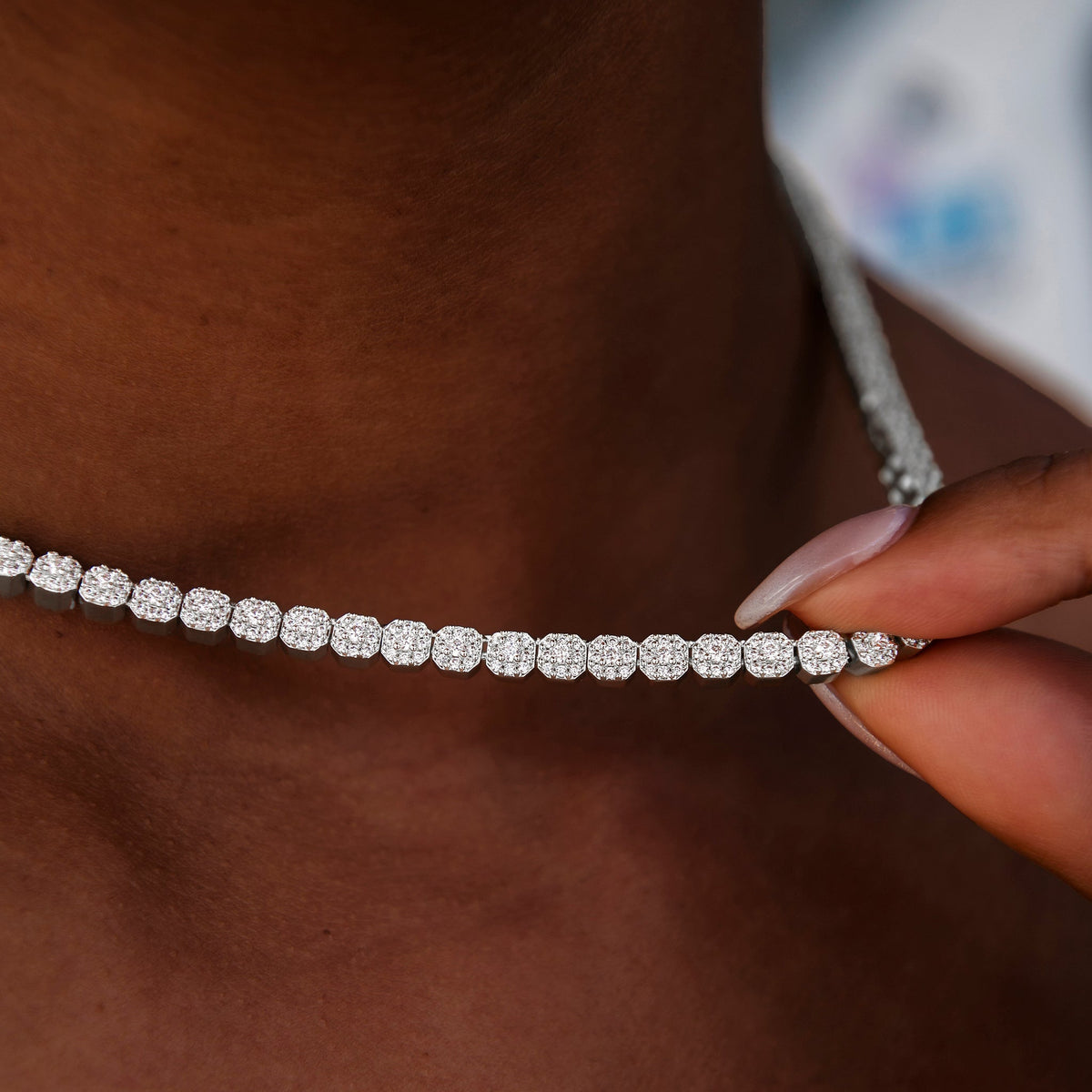 GLD Women Iced Mini Clustered Tennis Necklace in White Gold