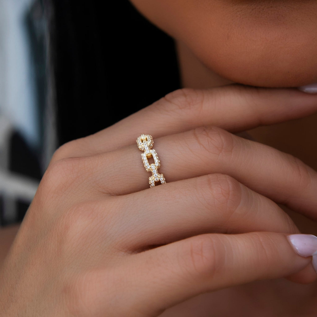 GLD PROMO - WOMEN Iced Paper Clip Ring in Yellow Gold Vermeil