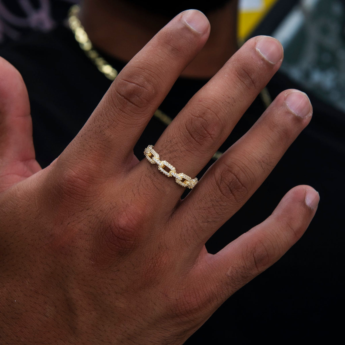 GLD Men Iced Paper Clip Ring in Yellow Gold Vermeil