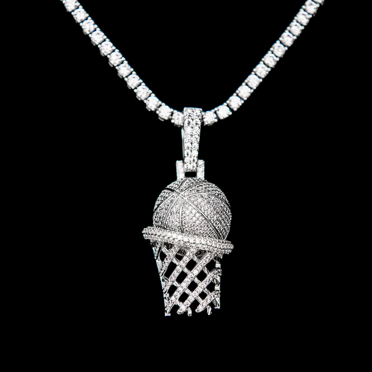 GLD Women Iced Basketball Hoop Pendant in White Gold