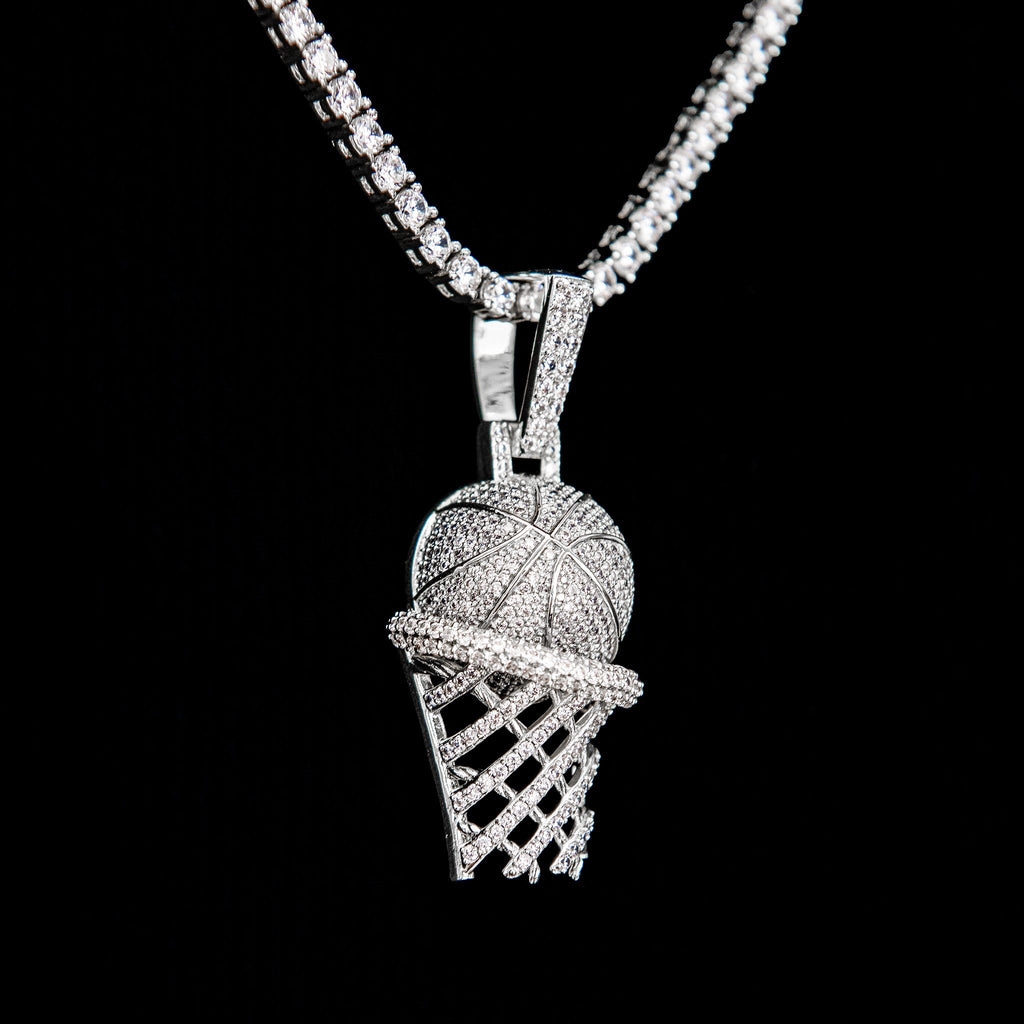 GLD Women Iced Basketball Hoop Pendant in White Gold