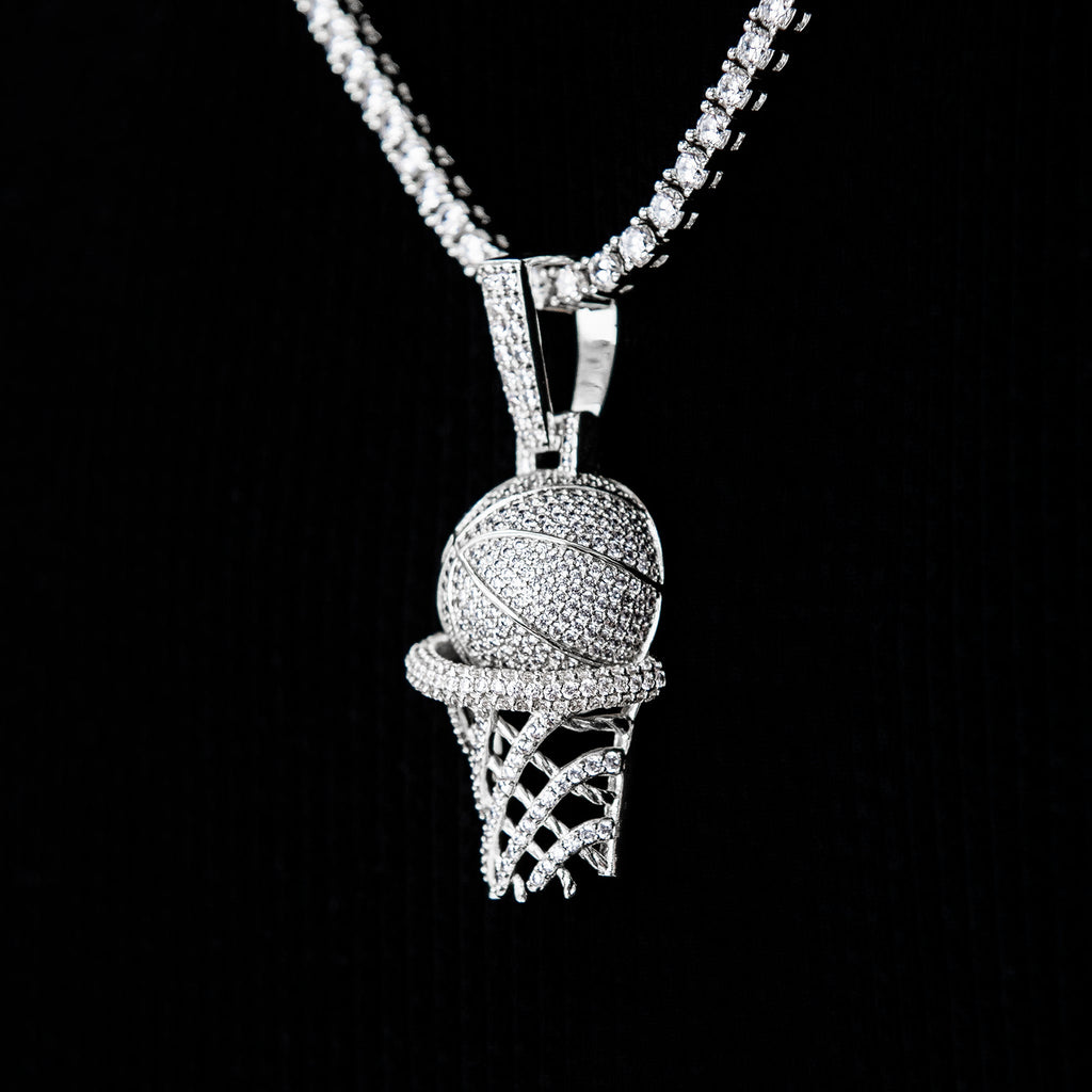 GLD Women Iced Basketball Hoop Pendant in White Gold