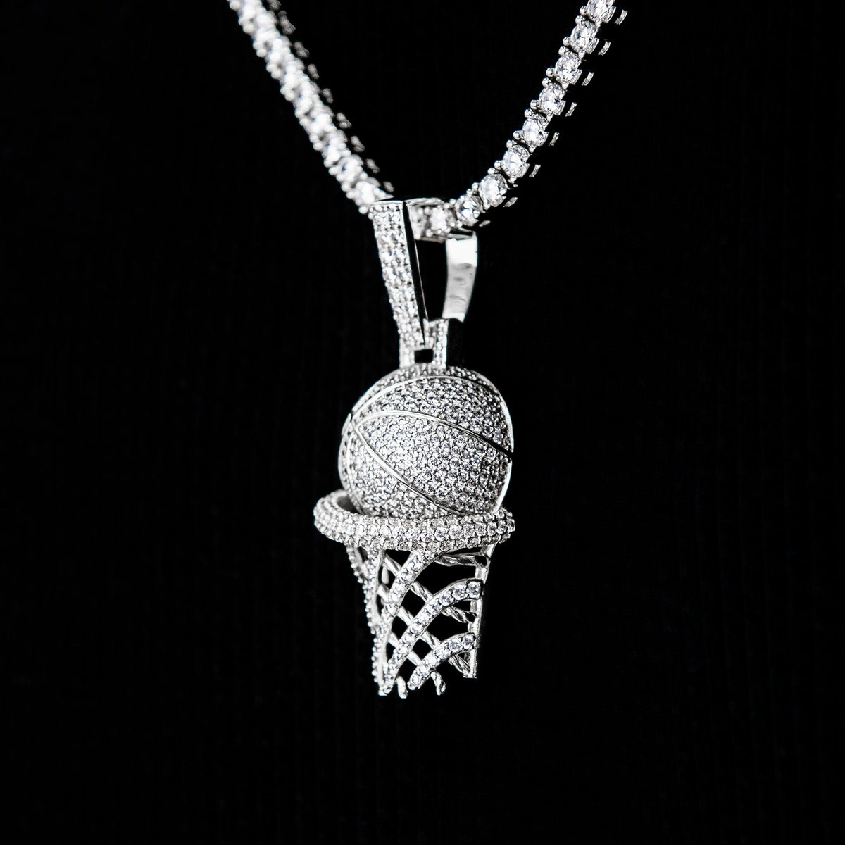 GLD Women Iced Basketball Hoop Pendant in White Gold