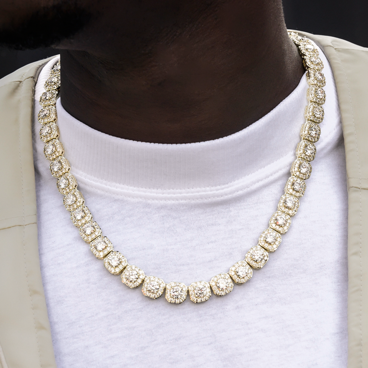 GLD Men Clustered Tennis Chain in Yellow Gold- 12mm