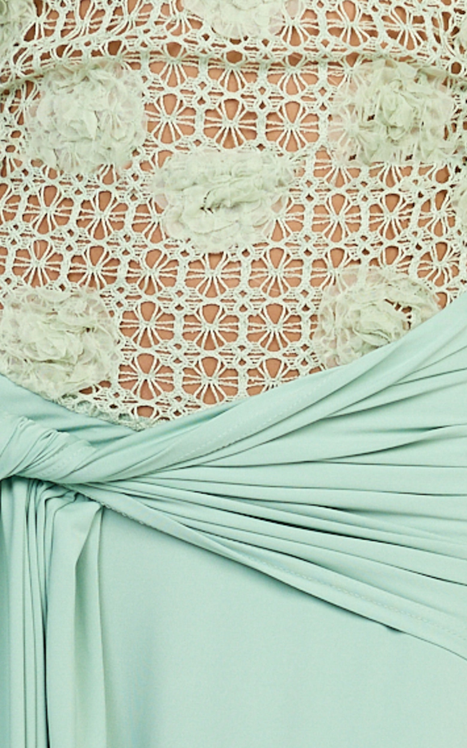 Nerissa Maxi Dress - Crochet Floral Embellished Bodice Drop Tie Waist Dress in Sage